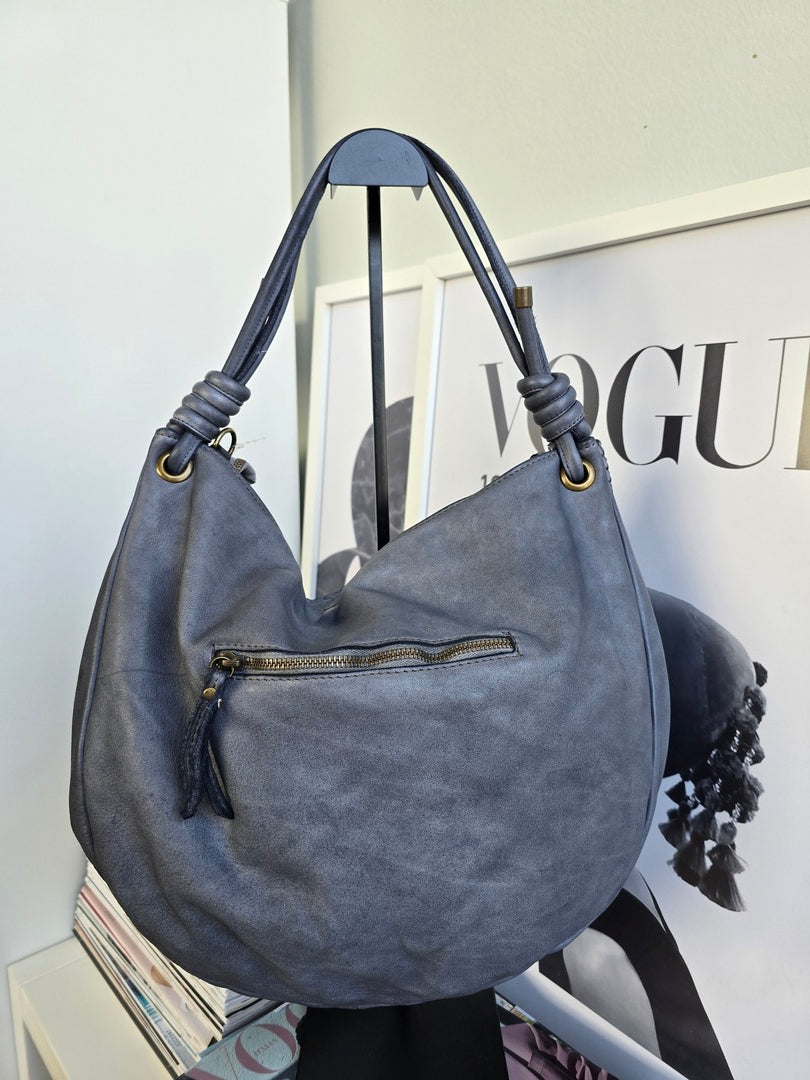Borsa Nodo Azzurra Blue Jeans Vera Pelle lavata - Accessori Moda Donna Made in Italy