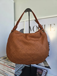 Borsa Nodo Intrecciata Marrone Vera Pelle - Accessori Moda Donna Made in Italy