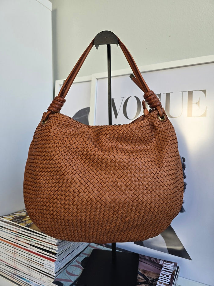 Borsa Nodo Intrecciata Marrone Vera Pelle - Accessori Moda Donna Made in Italy