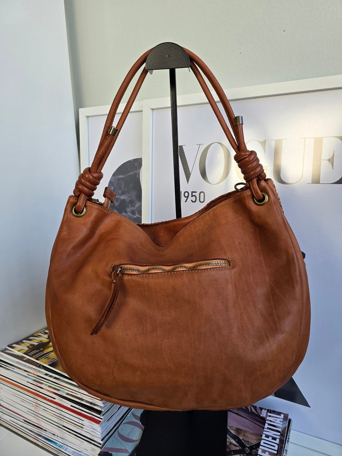 Borsa Nodo Marrone Vera Pelle lavata - Accessori Moda Donna Made in Italy
