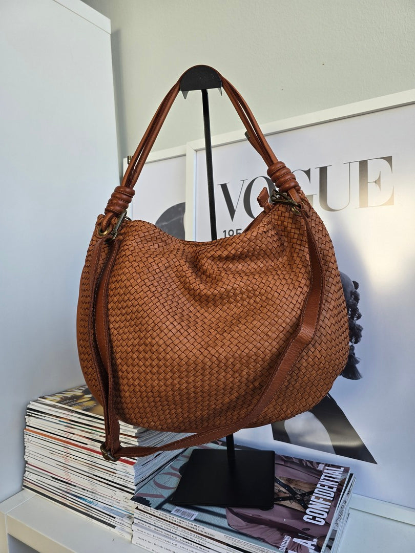 Borsa Nodo intrecciata Marrone Vera Pelle - Accessori Moda Donna Made in Italy
