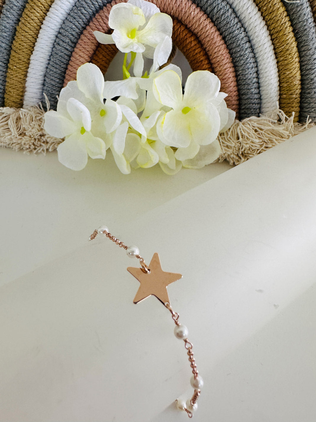 Bracciale Perle e Stella Argento 925 bagnato nell'Oro Rosa - Gioielli Argento Moda Donna Made in Italy