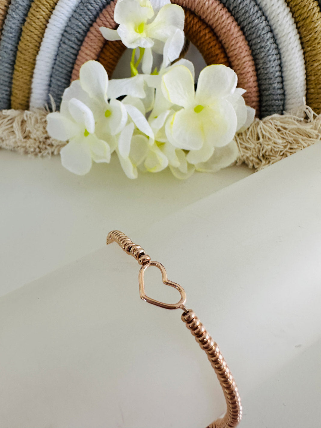 Bracciale Rondelle Cuore Argento 925 bagnato nell'Oro Rosa - Gioielli Argento Moda Donna Made in Italy