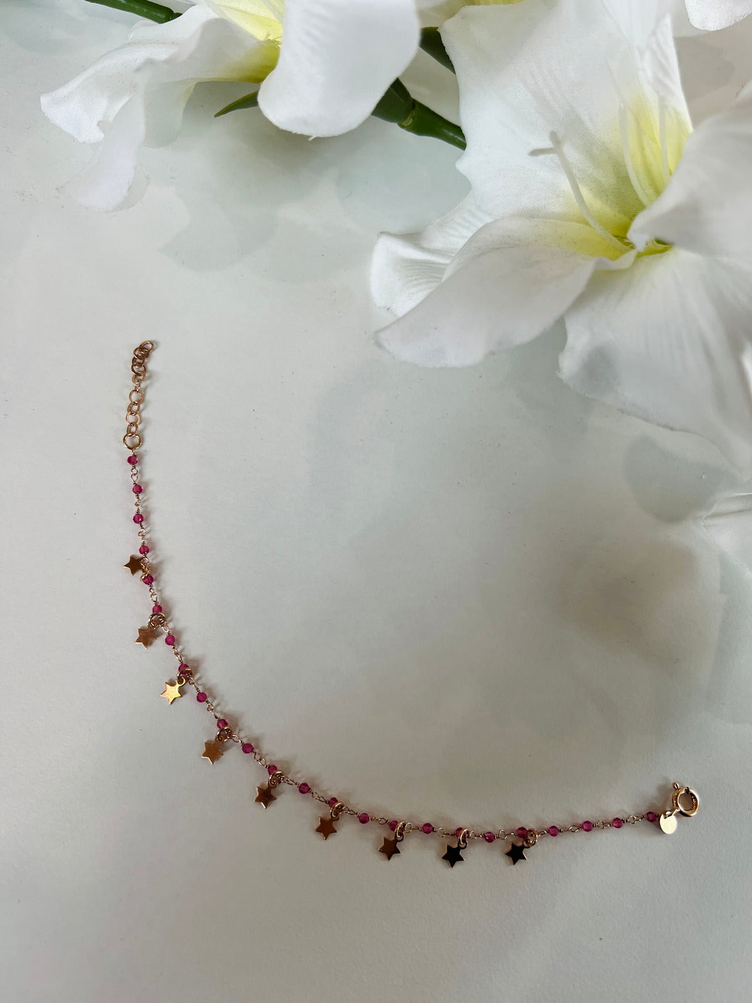 Bracciale Stelline Fuxia Argento 925 bagnato nell'oro rosa  - Gioielli Argento Moda Donna Made in Italy