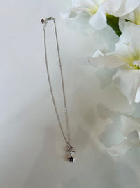 Collana composta da una catena sottile e pendente con stella nera. Chiusura regolabile. Disponibile in due colori: argento e oro rosa. Argento