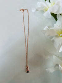 Collana composta da una catena sottile e pendente con stella nera. Chiusura regolabile. Disponibile in due colori: argento e oro rosa. Oro Rosa