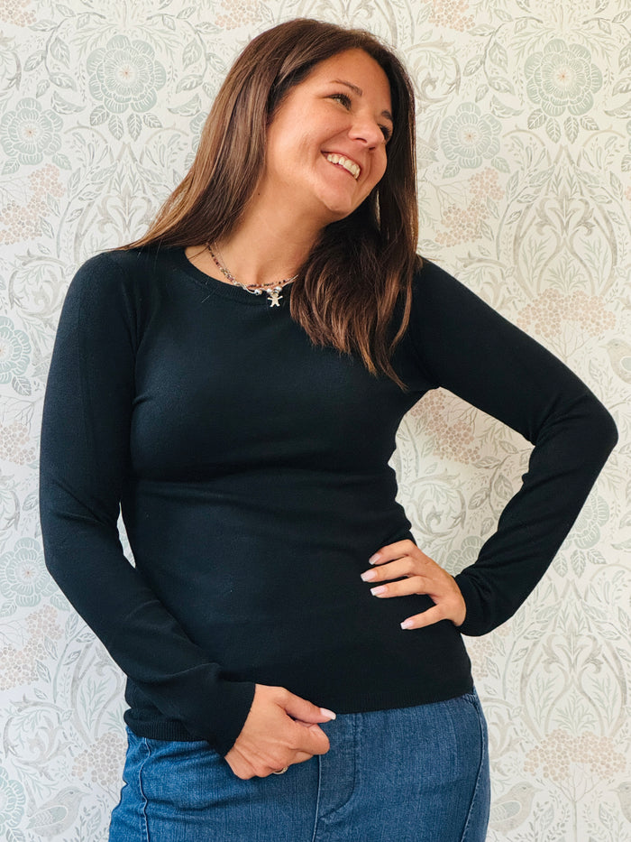 la valigia a pois Maglione Basic Scollo Tondo Slim