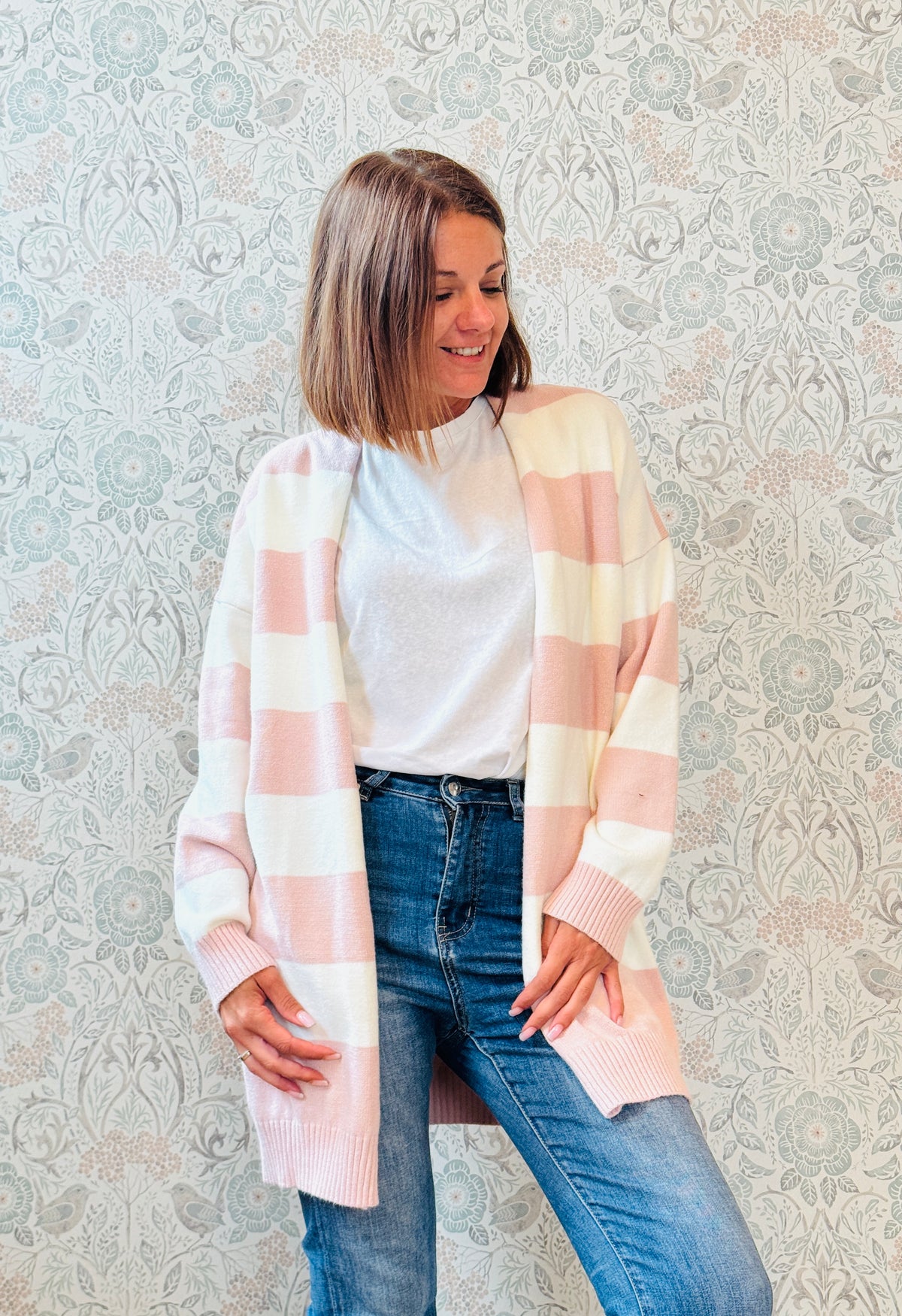 la valigia a pois cardigan lungo stripes