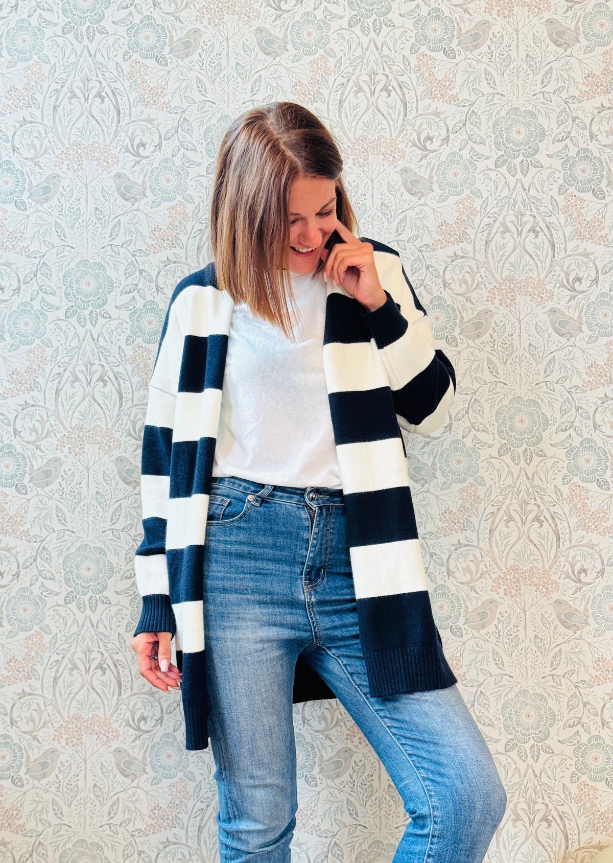 la valigia a pois cardigan lungo stripes