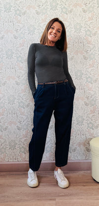 T-shirt manica lunga Bodycon Barchetta Pois