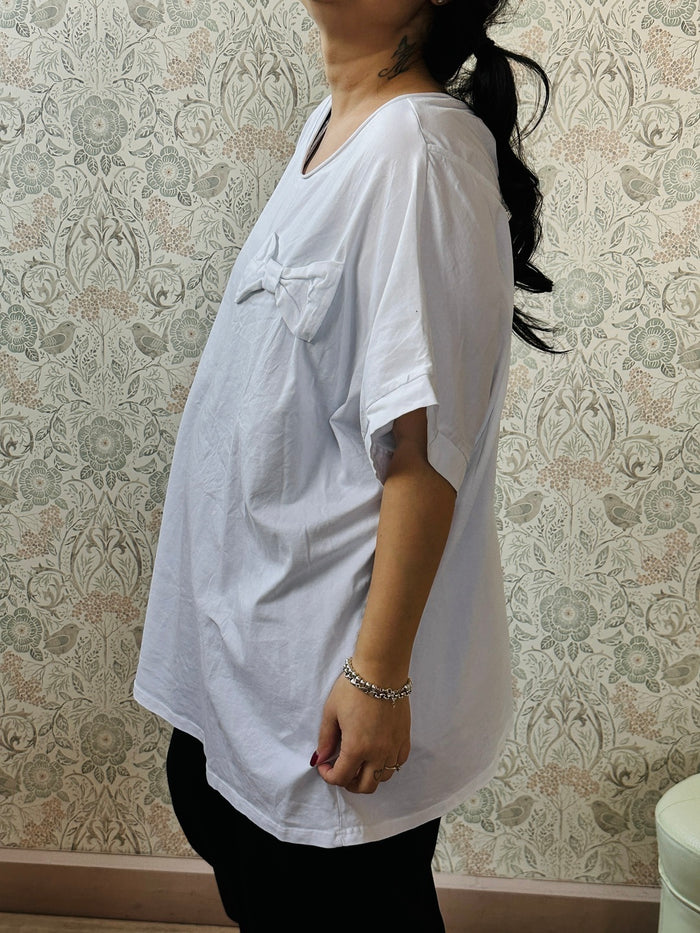 la valigia a pois T-shirt Manica Corta Fiocco Curvy