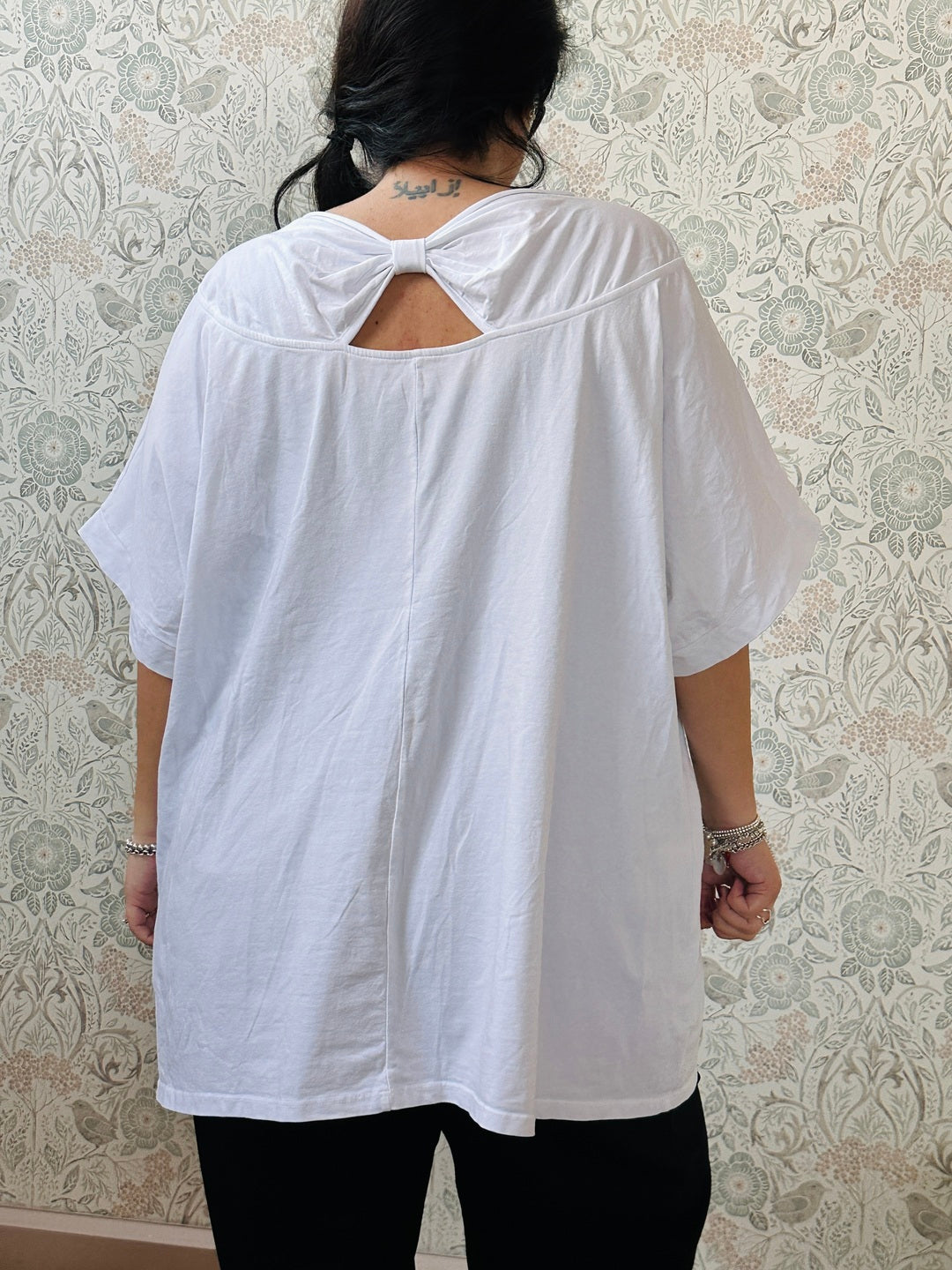 la valigia a pois T-shirt Manica Corta Fiocco Curvy