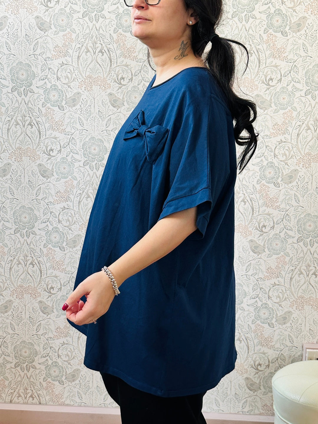 la valigia a pois T-shirt Manica Corta Fiocco Curvy