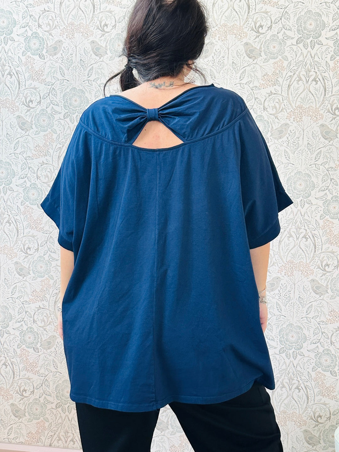 la valigia a pois T-shirt Manica Corta Fiocco Curvy