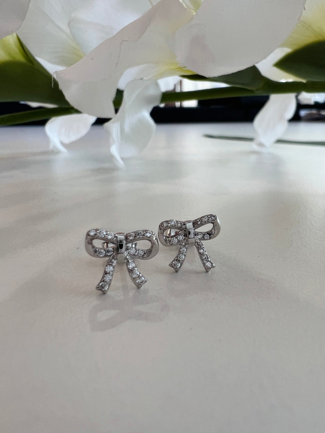 Orecchini Fiocco Brillantini - Gioielli Argento Moda Donna Made in Italy