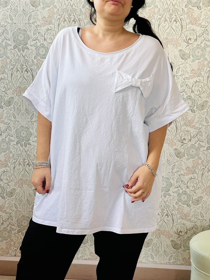 T-shirt Manica Corta Fiocco Curvy - Abbigliamento Donna Made in Italy Must Have