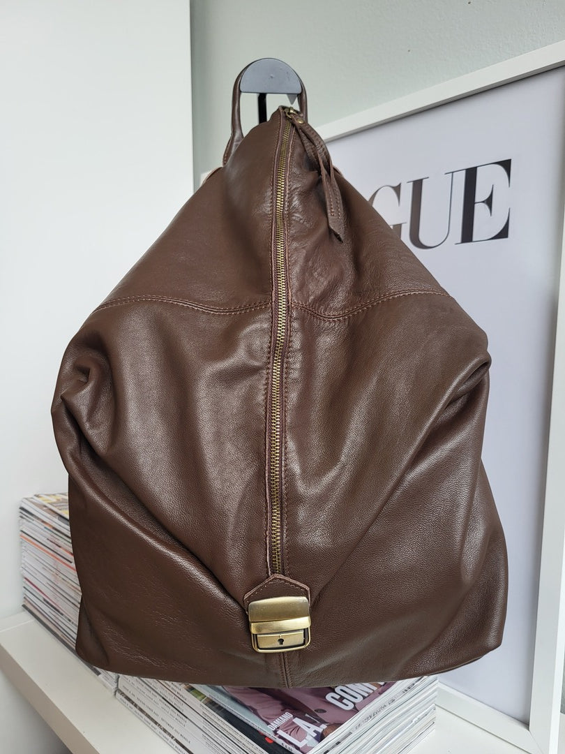 Zaino Triangolo Vera Pelle  Marrone - Accessori Unisex Made in Italy