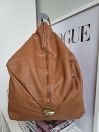 Zaino Triangolo Vera Pelle  Marrone Cuoio - Accessori Unisex Made in Italy