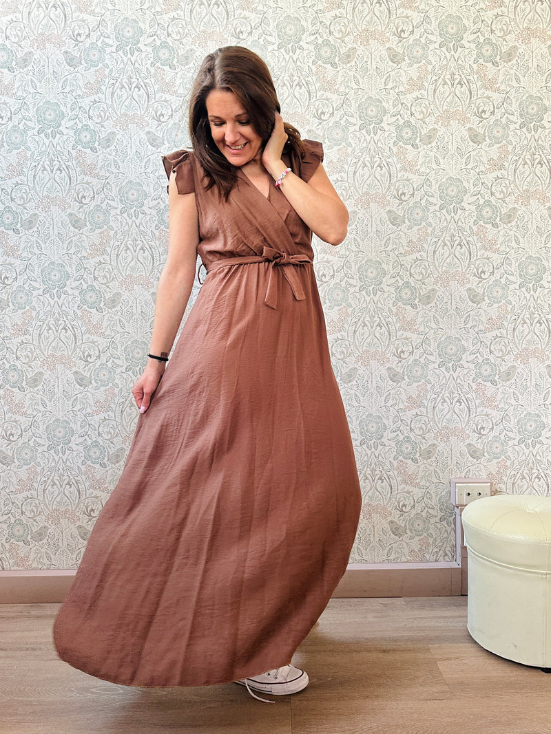 Abito Volant Marrone - Abbigliamento Moda Donna Made in Italy