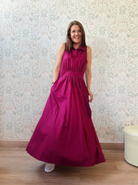 Abito Lungo Sandy Bordeaux cintura in vita - Abbigliamento Moda Donna Made in Italy