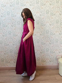 Abito Lungo Sandy Bordeaux cintura in vita - Abbigliamento Moda Donna Made in Italy