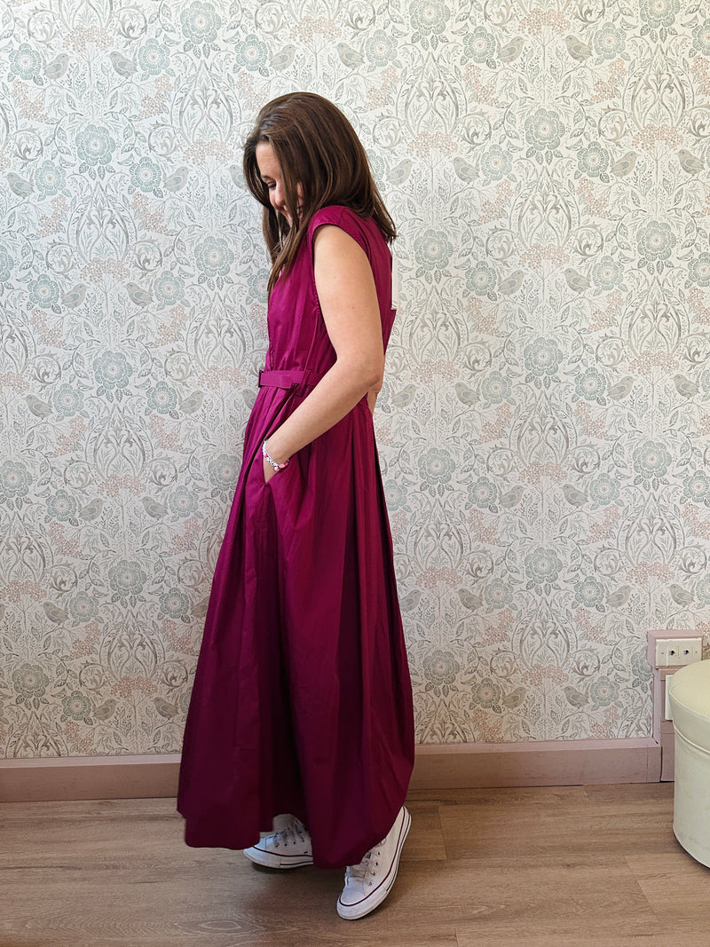 Abito Lungo Sandy Bordeaux cintura in vita - Abbigliamento Moda Donna Made in Italy