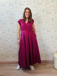 Abito Lungo Sandy Bordeaux cintura in vita - Abbigliamento Moda Donna Made in Italy