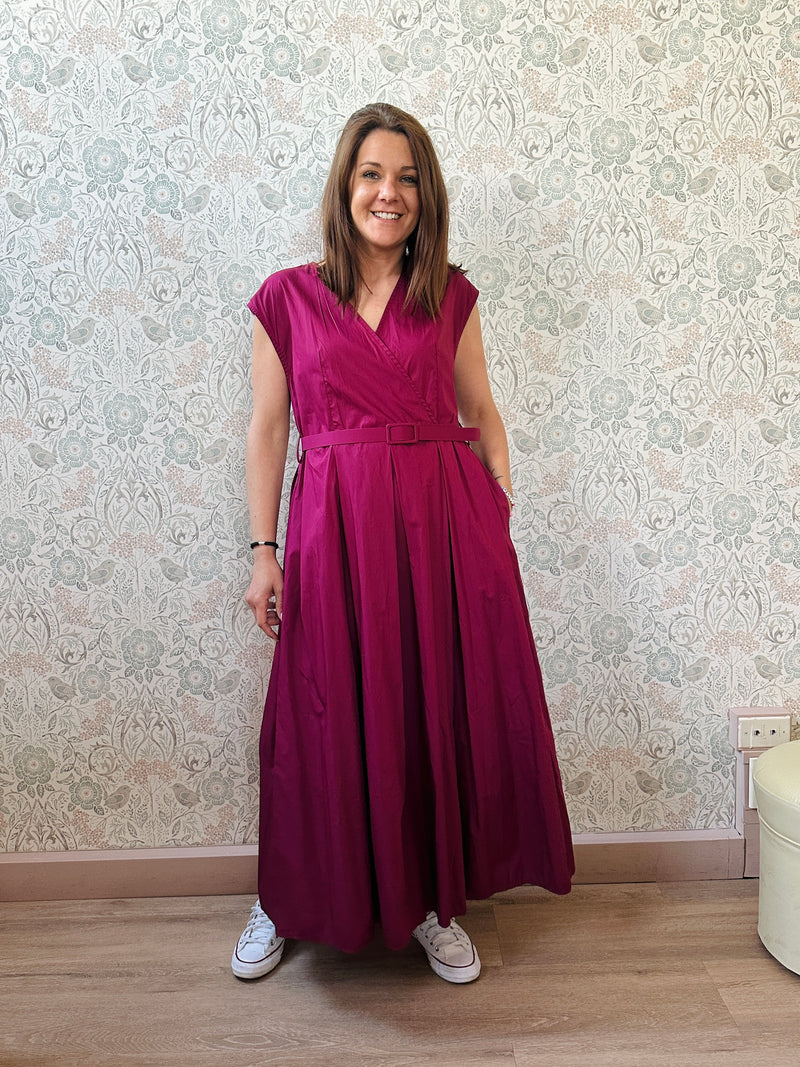 Abito Lungo Sandy Bordeaux cintura in vita - Abbigliamento Moda Donna Made in Italy