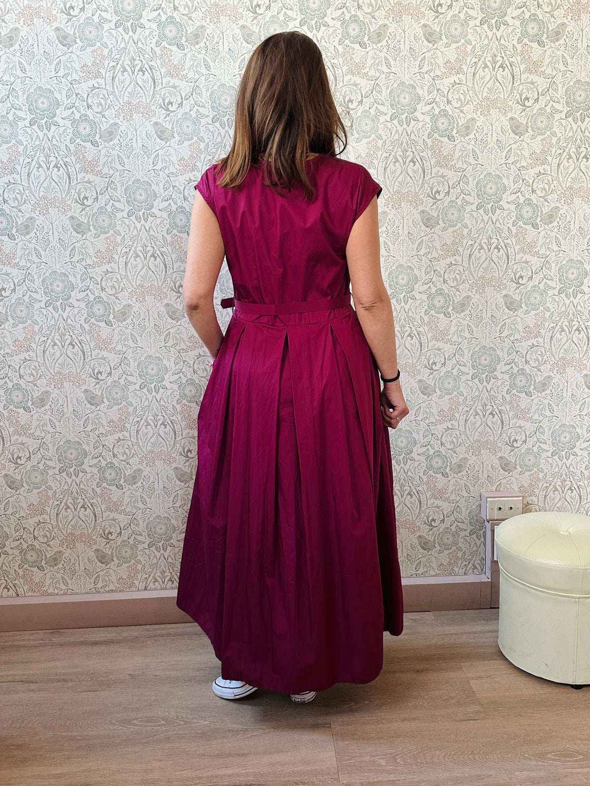 Abito Lungo Sandy Bordeaux cintura in vita retro - Abbigliamento Moda Donna Made in Italy