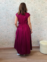 Abito Lungo Sandy Bordeaux cintura in vita retro - Abbigliamento Moda Donna Made in Italy