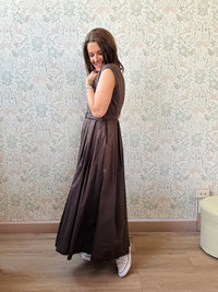 Abito Lungo Sandy Marrone cintura in vita - Abbigliamento Moda Donna Made in Italy
