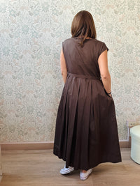 Abito Lungo Sandy Marrone cintura in vita retro - Abbigliamento Moda Donna Made in Italy