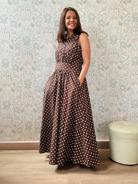 Abito Lungo Pretty Pois Marrone - Abbigliamento Moda Donna Made in Italy