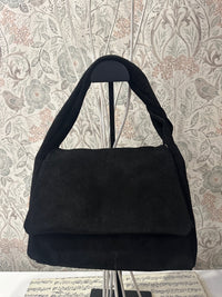 Bauletto Nero Vera Pelle effetto Camoscio - Accessori Moda Donna Made in Italy Must Have
