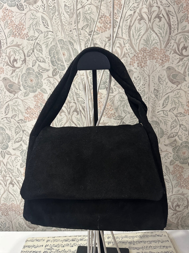 Bauletto Nero Vera Pelle effetto Camoscio - Accessori Moda Donna Made in Italy Must Have