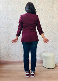 Blazer da donna, bordeaux, leggero, aperto. 