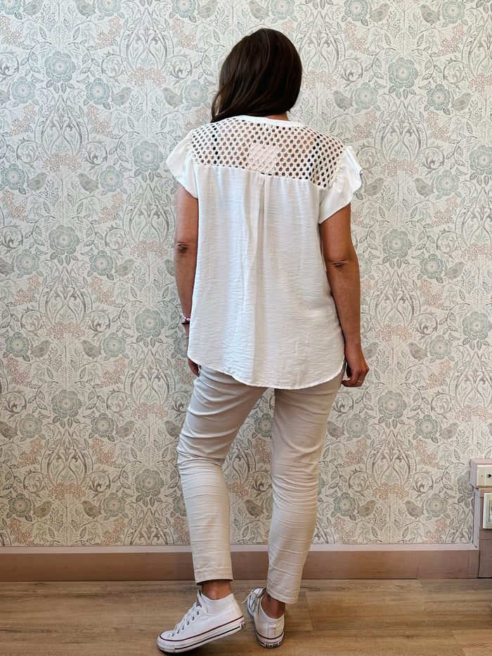 Blusa Bianca Santorini Scollo Coreana - Abbigliamento Moda Donna Made in Italy