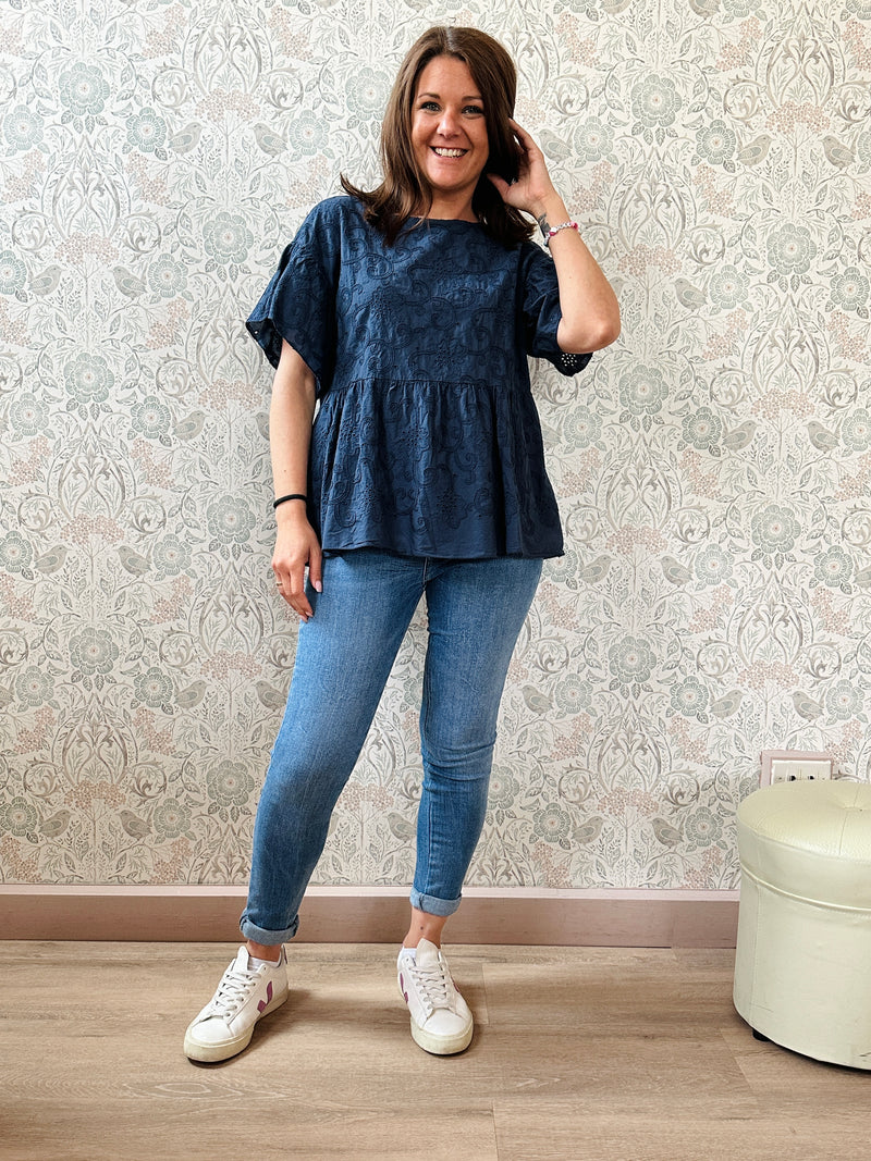 Blusa Donna Baby Blu Sangallo - Abbigliamento Moda Donna Made in Italy