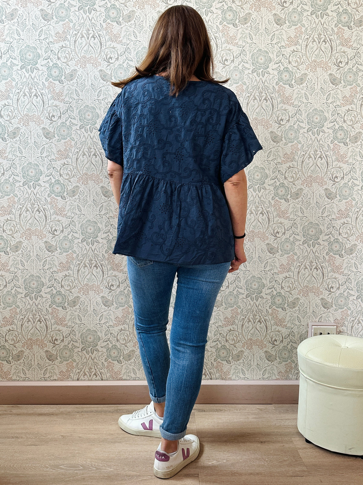 Blusa Donna Baby Blu Sangallo Retro - Abbigliamento Moda Donna Made in Italy