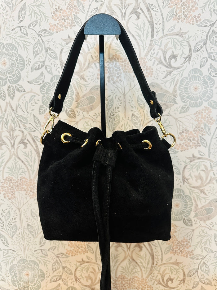 Borsa Bag Nera Vera Pelle Fiorentina effetto scamosciato - Accessori Moda Donna Made in Italy Must Have