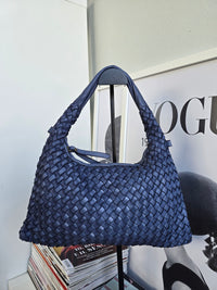 Borsa Camilla Blu Vera Pelle Intrecciata - Accessori Moda Donna Made in Italy 