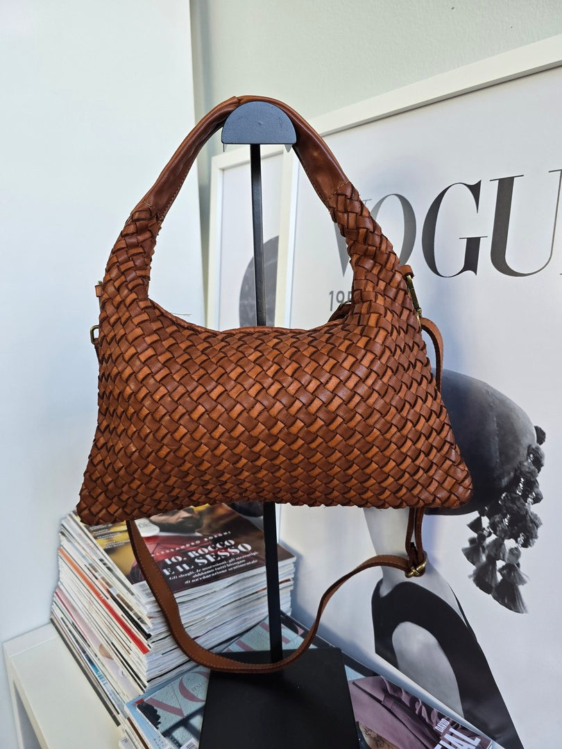 Borsa Camilla Marrone Vera Pelle Intrecciata - Accessori Moda Donna Made in Italy 
