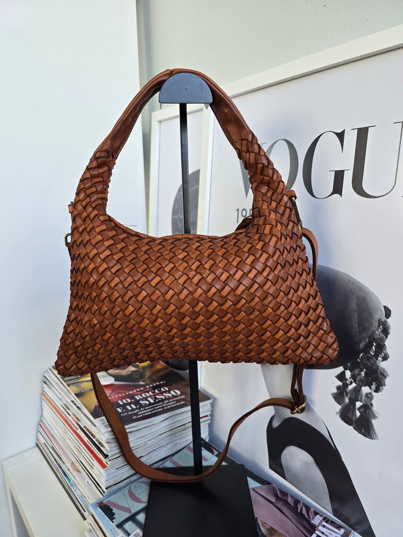 Borsa Camilla Marrone Vera Pelle Intrecciata - Accessori Moda Donna Made in Italy 