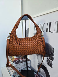 Borsa Camilla Marrone Vera Pelle Intrecciata - Accessori Moda Donna Made in Italy 