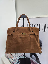 Borsa Jane Vera Pelle Scamosciata Marrone - Accessori Moda Donna Made in Italy 