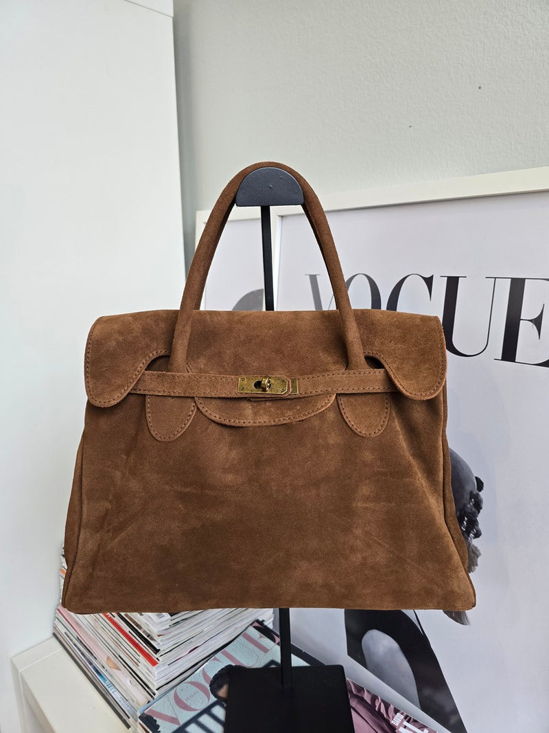 Borsa Jane Vera Pelle Scamosciata Marrone - Accessori Moda Donna Made in Italy 