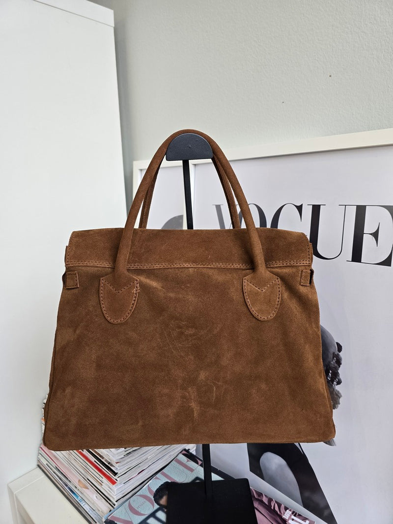 Borsa Jane Vera Pelle Scamosciata Marrone - Accessori Moda Donna Made in Italy 