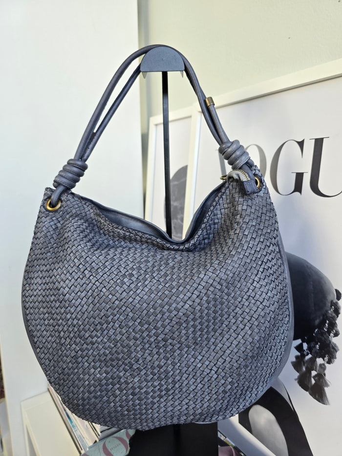 Borsa Nodo intrecciata Azzurra Blue Jeans Vera Pelle - Accessori Moda Donna Made in Italy 