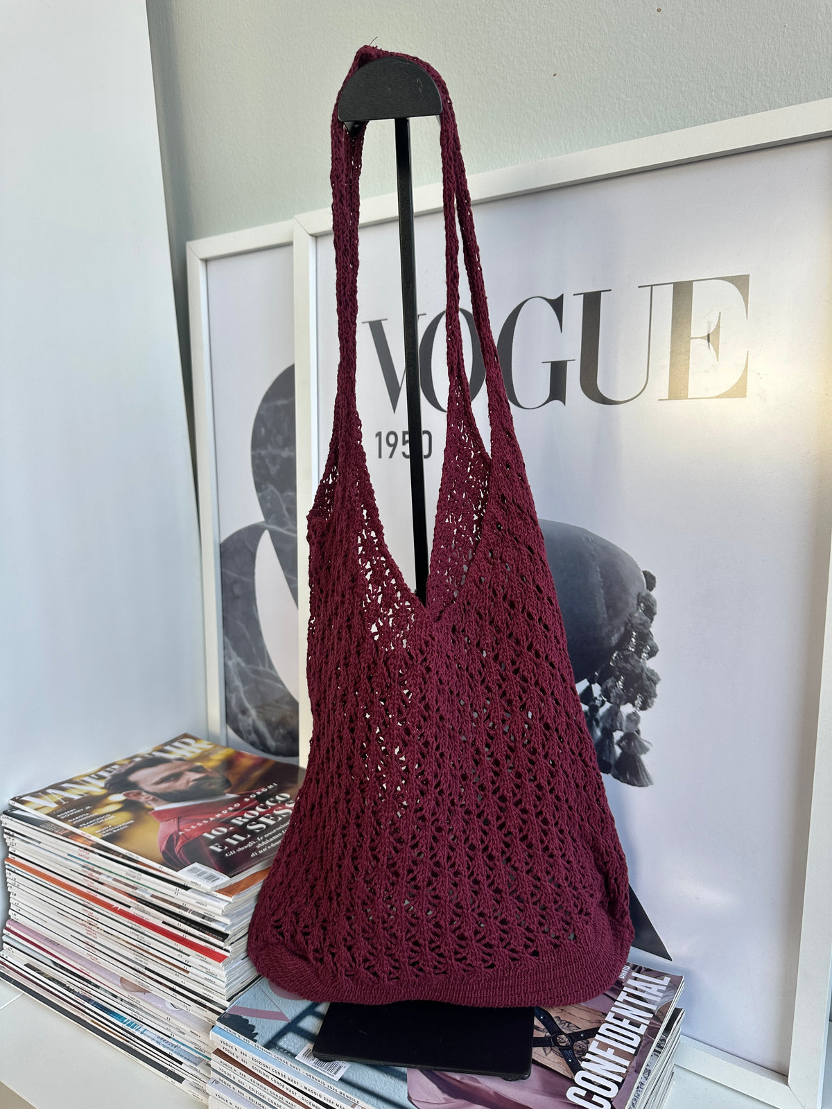 Borsa con 2 manici con lavorazione tricot. Ideale per la spiaggia. 
