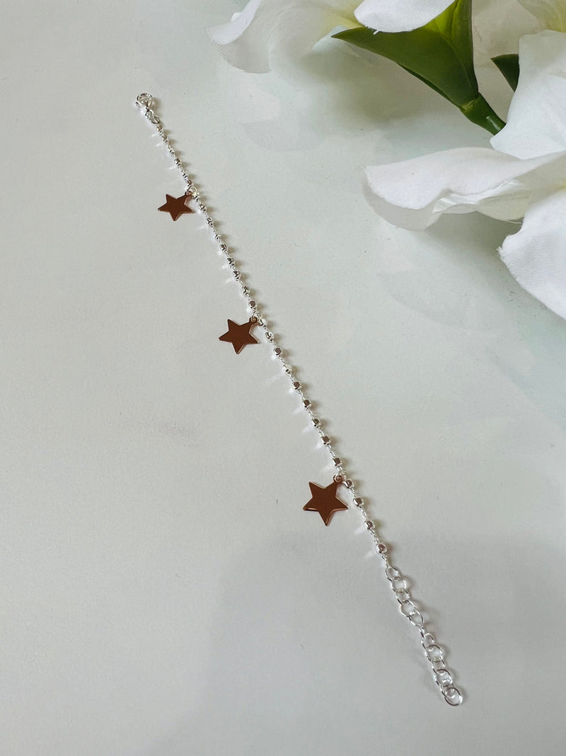 Bracciale Cubi e Stelle Argento 925  bagnato in Oro Rosa- Gioielli Moda Donna Made in Italy 